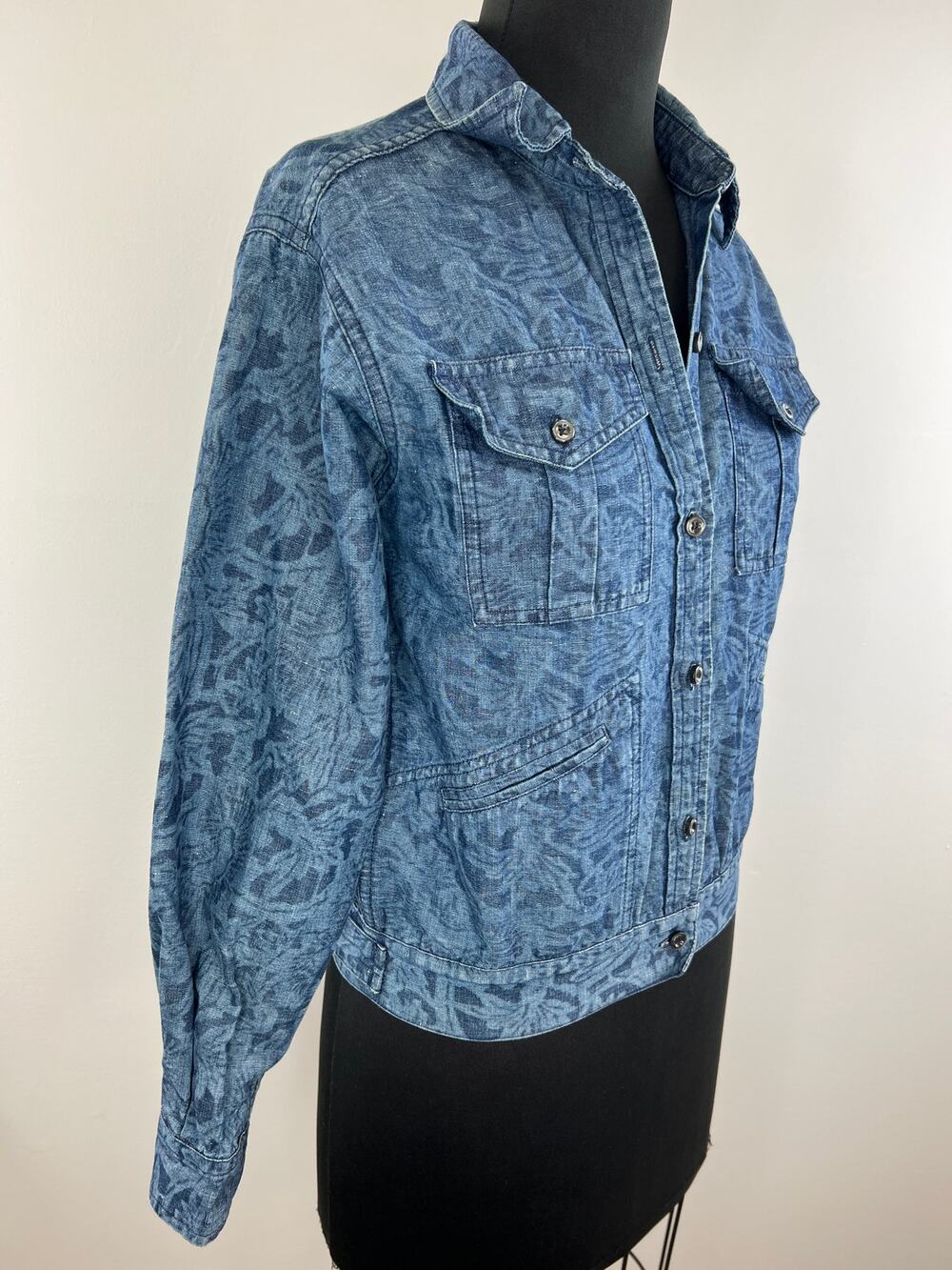 Isabel Marant Etoile Blue Cotton Linen Blend Brocade Denim Jacket Size 36
